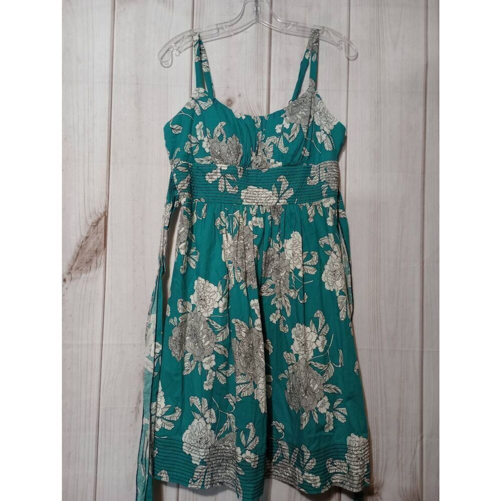 Dressbarn Dress Ladies 10 Teal White Floral Spaghetti Strap